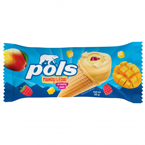 Pols grietininiai mangų ledai su aviečių įdaru ir mangų glaistu, 150ml